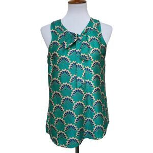 The Limited Women's Blouse Teal Geometric Sleeveless Tie Neck Lightweight S NEW